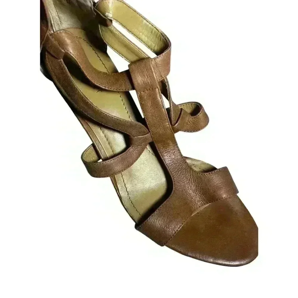 Nine West 10M Zipper Back Open Toe Sandals High Heel Tan